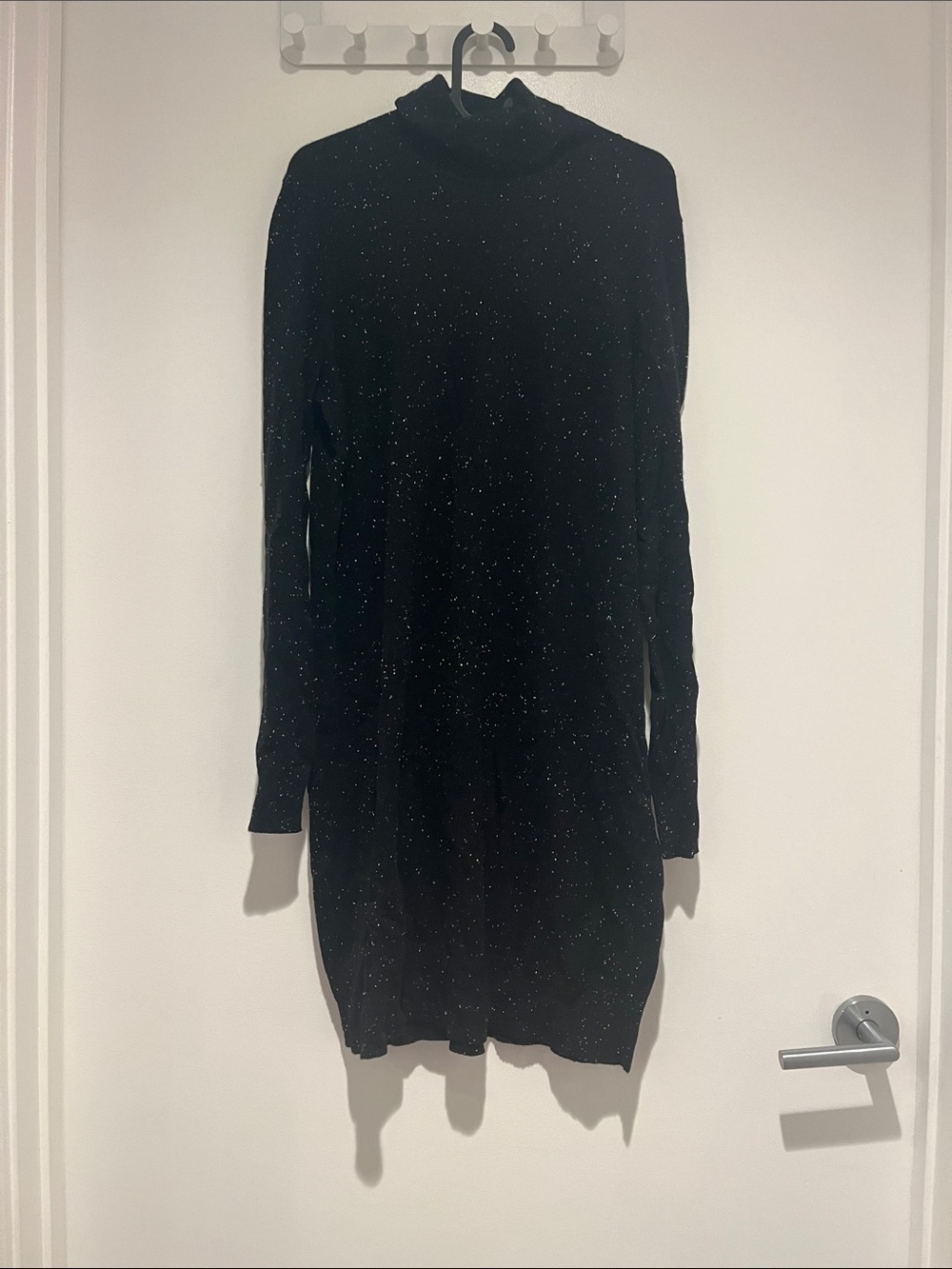 Theory Black Sparkle Turtleneck Midi Sweater Dress